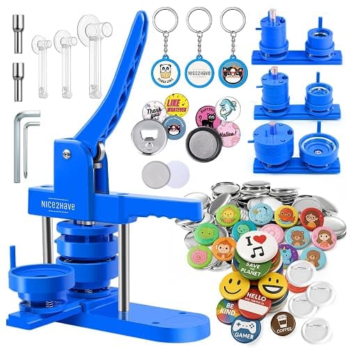 Button Maker Machine 1+1.25+2.5 Inch Pin Maker Kit - Multiple Size Molds, 500 Buttons, 15 Fridge Magnets, 15 Bottle Openers, 15 Keychains, Cutters, and 500+ Button Designs for DIY Crafts - Image 1