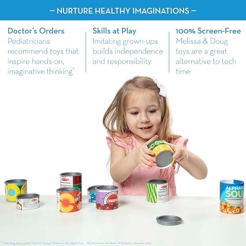Melissa & Doug Let's Play House, 10 Grocery Cans with Removable Lids, Toy Food & Play Kitchen Accessories, Preschool Learning Toys for Girls & Boys 3+ thumbnail 3