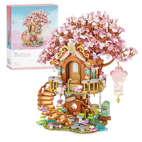 Cherry Blossom Tree House Building Block Set, 1149 PCS Artificial Sakura Flowers Mini Brick House Building Kit, MOC Modular Construction Toy Gift for Adult - Image 1