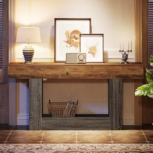 Tribesigns 63" Console Table, 2-Tier Entryway Table with U-Shaped Base | Narrow Long Sofa Table Behind Couch Table for Living Room, Hallway, Vintage Brown & Gray thumbnail 8