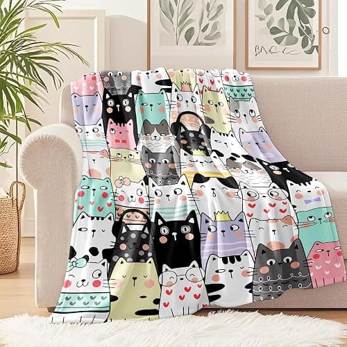 Magrlily Cat Blanket Gifts for Cat Lovers Cats Throw Blanket Cute Cats Bedding Decor Stuff Gifts for Girls Women 50"x40" thumbnail 2
