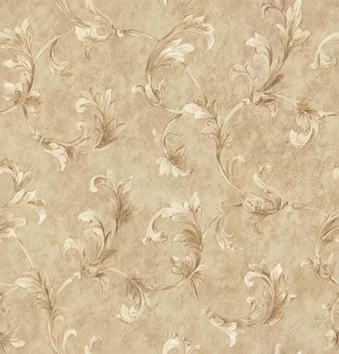 Vintage Floral Peel and Stick Wallpaper for Bedroom-French Textured Damask Removable Self-Adhesive Contact Paper 17.7in x 118in Renter Friendly Classic Non-Woven for Living Room (Light Brown) - Image 1