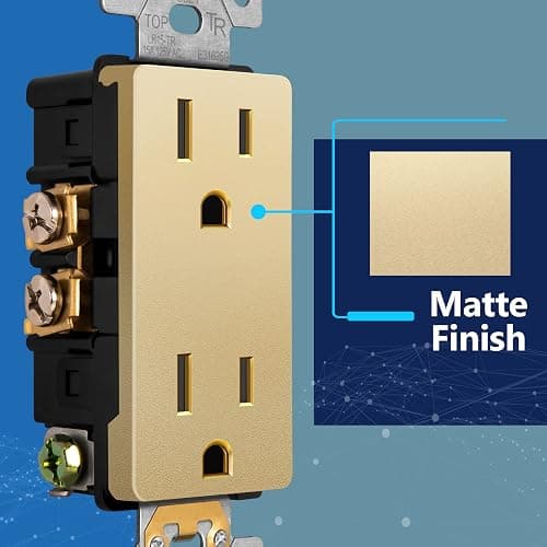 LIDER Matte Finish Decorator Receptacle with Interchangeable Face Cover, Child Safe Tamper-Resistant Wall Outlet with Screwless Wall Plate, Residential Grade, 15A 125V, UL Listed, LR15-TR-GDSWP, Gold - 15 Amp (Wall Plate Included) - Gold - 1 thumbnail 3