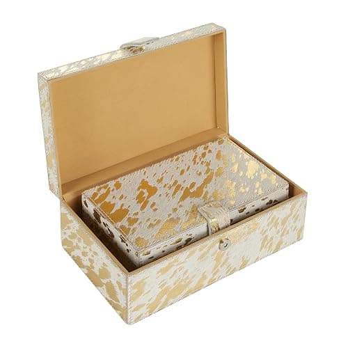 Deco 79 Leather Handmade Decorative Box Decorative Keepsake Boxes with Gold Foil Paint, Set of 2 Storage Boxes 8", 10"W, Gold thumbnail 7