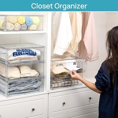 Vtopmart 2 Pack Large Stackable Storage Drawers,Easily Assemble Clear Acrylic Bathroom Closet Undersink Organizers,Plastic Storage Bins for Cabinet,Kitchen Pantry,Medicine Organization thumbnail 4