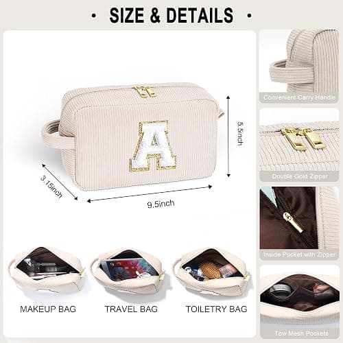 YOOLIFE Initial Travel Makeup Bag Cosmetic Bag - Teen Girl Gifts Trendy Stuff Friend Birthday Gifts for Women Teen Girl Kids thumbnail 2