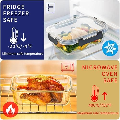 MFY 12-Pack Glass Storage Containers with Lids, Glass Meal Prep Containers Set, Airtight Lunch Containers with Lids, Microwave, Oven, Freezer and Dishwasher Safe, Gray thumbnail 4