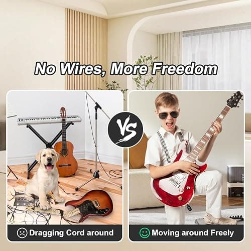 A12 Wireless Guitar Transmitter Receiver - 2.4GHz System, 24-bit 48KHz Audio, 100ft Range, No Latency, Rechargeable, Easy Pairing for Electric Guitar & Bass - Accessories (1TX+1RX) thumbnail 8