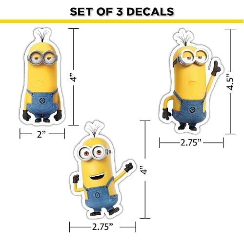 Despicable Me Minions Car Decals - Set of 9 Bob Stuart Kevin Stickers for Truck Water Bottle Bike Helmet Laptop Skateboard - Outdoor Rated Water Resistant Vinyl Decals thumbnail 5