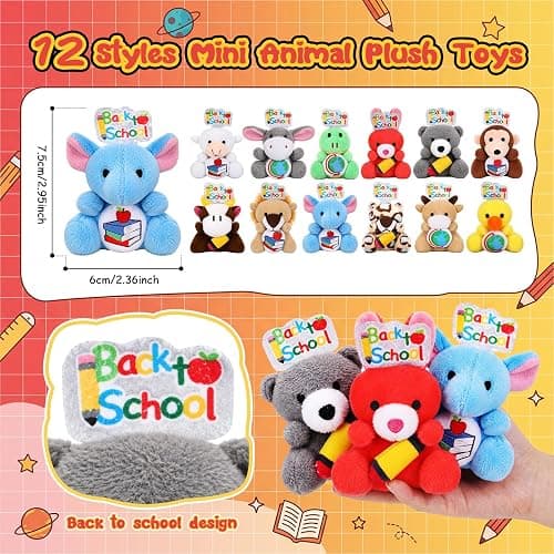 Wiwiqing 24 Sets Back to School Gifts for Students, First Day of School Mini Stuffed Animal with Keychain Card and Organza Bag for Classroom Exchange Reward Gift Party Favors Prize Goodie Bag Fillers thumbnail 6