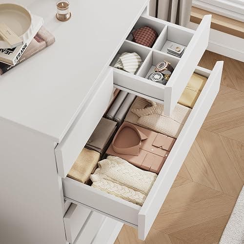 Jocoevol White Tall 6 Drawer Dresser for Bedroom,Dressers & Chests of Drawers with Jewelry Storage,Wood Storage Dresser with Deep Drawers for Living Room Hallway Entryway(40.75" L*23.62" W*15.75") thumbnail 4