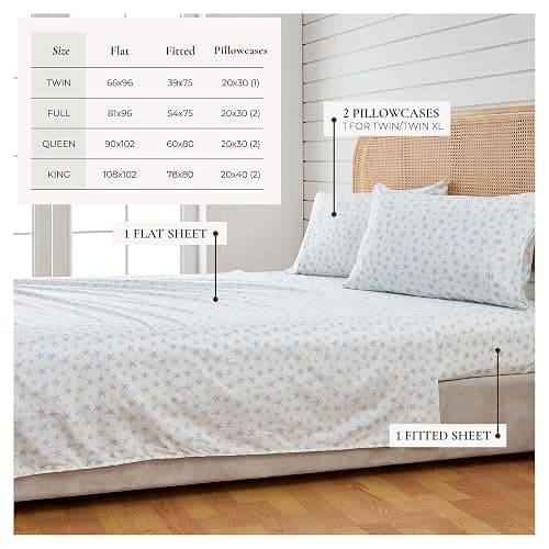 Great Bay Home Full Coastal Microfiber Sheet Set - 4-Piece Nautical-Printed, Ultra-Soft Sheets - Beach-Themed Bedding Sheets & Pillowcases (Starfish - Blue) thumbnail 5