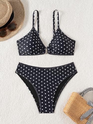 Fanuerg Women's Triangle Bikini Sets O Ring Linked Two Piece Swimsuits Floral Printed Cheeky Bathing Suit thumbnail 4