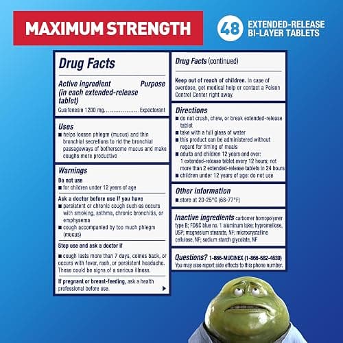 Mucinex 12 Hour Maximum Strength 1200 mg Guaifenesin Extended-Release Tablets for Excess Mucus Relief, Expectorant Aids Excess Mucus Removal, Chest Congestion Relief for Adults, 48 Tablets thumbnail 5