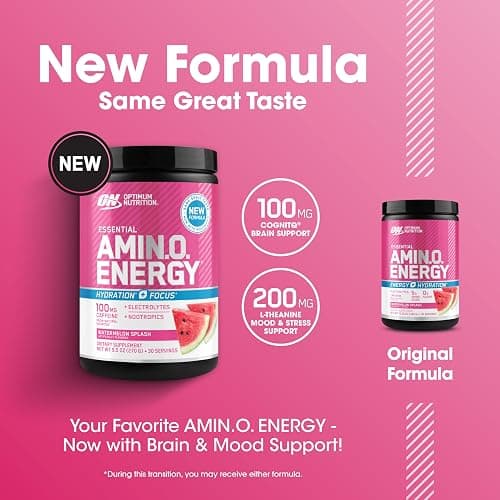 Optimum Nutrition Amino Energy Powder Plus Focus, with BCAA, Electrolytes, and Caffeine, Watermelon, 30 Servings (Packaging May Vary) thumbnail 4