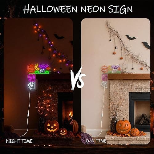 Halloween Neon Sign,Corner Ghost Decor,L-Shaped,15.7 * 12.9inch,USB Powered | Halloween Ghost Light, Hanging Sign for Window/Wall/ Door,Halloween Decorations with Bat/Moon/Cobweb, No Batteries Required thumbnail 5
