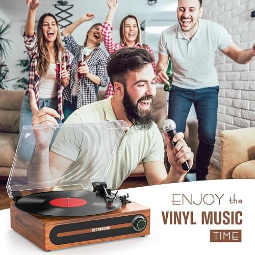 Record Player with Bulit-in Speaker Vintage Belt-Driven Turntable with Bluetooth Wireless Playback Support 3-Speed 33 1/3, 45, 78RPM AUX-in RCA Out Vinyl Players thumbnail 7