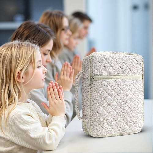 WOBAGMEN Bible Cover Case for Women,Large Bible Tote Bags Organizer Quilted Carrying Case for Girls,Bible Study Supplies Accessories Christian Gifts for Women (Pink Floral, M) thumbnail 6