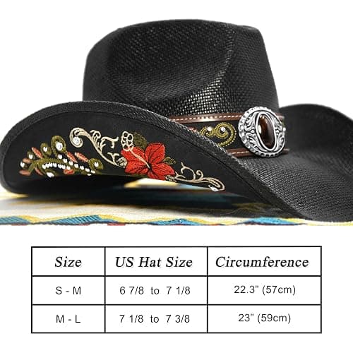 FLUFFY SENSE. Cowboy Hats for Women and Men Straw Western Hat Embroidered Cowboy Hat for Cowboys and Cowgirls thumbnail 4