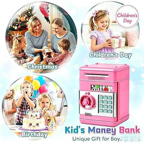 Kids Piggy Bank for Girls - Toys for 3 6 7 8 9 12Year Old Girl Birthday Gifts - Electronic Piggy Bank ATM Machine Money Safe for Kids Toys Age 3-8-12 thumbnail 5