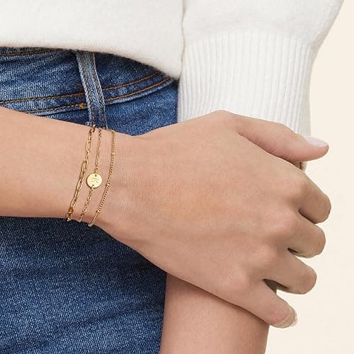 LDOWWGL Valentines Day Gifts - Gold Initial Bracelets for Women - 18K Gold Plated over Stainless Steel Letter Charm Bracelet with Layered A to Z Design - Birthday Christmas Jewelry Gifts thumbnail 4