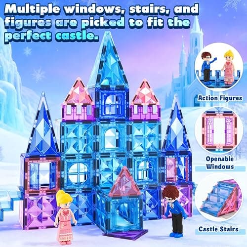 Magnetic Tiles 102pcs with 2 Stairs 2 Dolls Princess Castle Building Girls Toys Age 4-5 6-8 Magnetic Blocks Birthday Xmas Gifts for Girls Toys for 3 4 5 6 7 8+ Year Old thumbnail 4