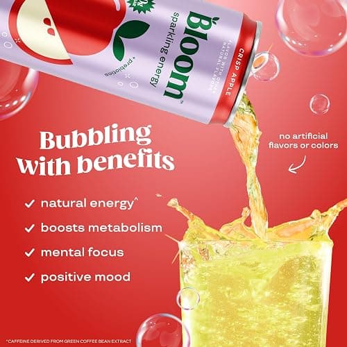 Bloom Nutrition Sparkling Energy Drink - Natural Caffeine, Zero Sugar, 180mg Caffeine - Antioxidant-Rich with Green Coffee Bean, Green Tea Extract, Prebiotics - Crisp Apple - 12oz 12 Pack thumbnail 3