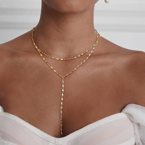 Fwlisesa Gold Necklace for Women, Dainty Gold Long Necklaces 14k Gold Plated Prom Lariat Necklace Cute Choker Necklaces for Women Trendy Stuff Fashion Costume Gold Accessories Christmas Jewelry Gifts thumbnail 2