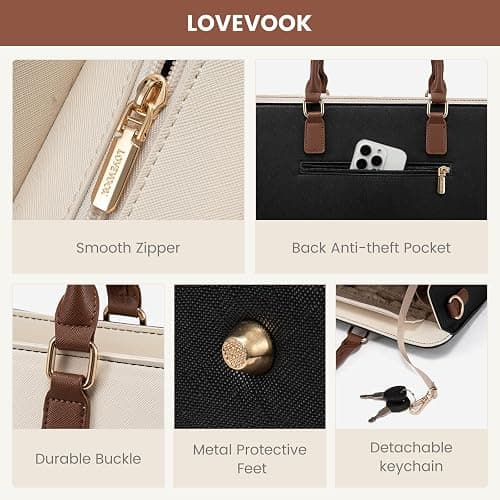 LOVEVOOK Laptop Tote Bag for Women,Leather Work Bag, Waterproof Business Teacher Bag,Large Computer Handbag Purse Briefcase,Office Gifts for Women thumbnail 6