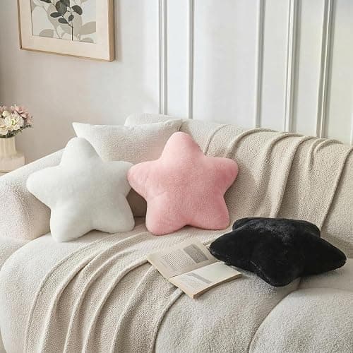FSRONGXI 2PCS Star Pillow Set, 15.35’’ Cute Pink White Decorative Star Shaped Throw Pillows for Bed Couch, Aesthetic Soft Faux Plush Pillow Cushion for Room Bedroom Decor Sofa Chair (Pink&White) thumbnail 5