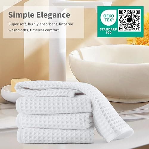 Microfiber Waffle Face Towels, 4 Pieces, Soft, Absorbent, Fast Drying, Lint Free 430 GSM (White) thumbnail 7