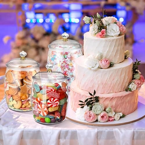 Nuogo 6 Pcs Plastic Candy and Cookie Jar with Lids Decorative Apothecary Jars Candy Buffet Containers Clear Airtight Food Storage Canister Home Decoration(64 oz,Classic) thumbnail 5