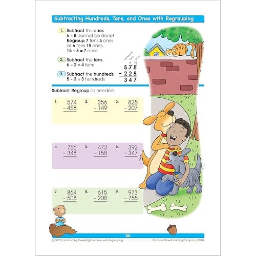 School Zone Addition & Subtraction Workbook: 64 Pages, 1st Grade, 2nd Grade, Elementary Math, Sums, Differences, Place Value, Regrouping, Fact Tables, Ages 6-8 (I Know It! Book Series) thumbnail 5