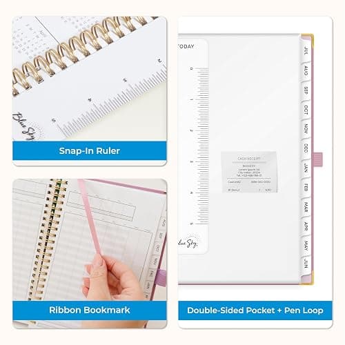 Blue Sky 2025-2026 Weekly and Monthly Academic Year Planner Calendar, July 2025 - June 2026, 5" x 8", Faux Leather Cover, Wirebound, Storage Pocket, Laminated Tabs, Imperial Rose thumbnail 7
