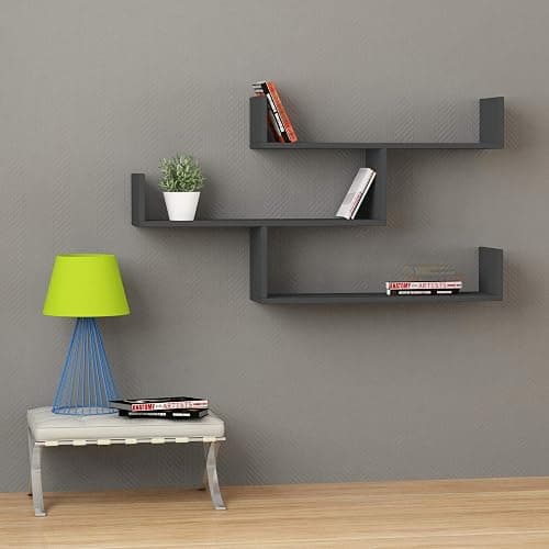 3 Tier Wall Shelf, Modern Design, 3 Piece Floating Shelf, Many Colour Options, Easy to Assemble, Living Room, Office, Storage - 119x 66.5x22cm by Hocuspicus (Anthracite) - Image 1