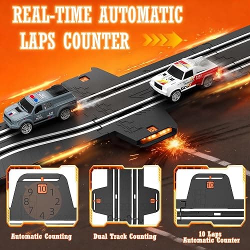 9.86ft 2-in-1 Slot Car Track Sets Toy - with 4 Cars,Battery or Electric Car Track Set with Dual Racing Game, Flash Circular Track, Lap Counter,Birthday Xmas Gifts Toys for Boys(S2) thumbnail 4