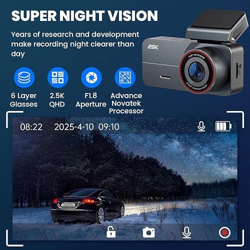 Yonvim 2.5K Dash Cam Front and Rear with 64GB Card, Car Camera WiFi & GPS, 3.39" IPS Screen, WDR Night Vision, Parking Monitor, G-Sensor Dash Camera thumbnail 4