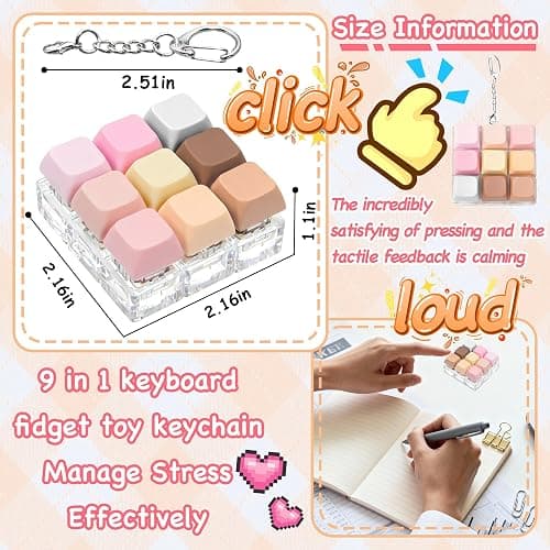 Keyboard Fidget Toy Clicker Fidget Keychain, 9-in-1 Stress Relief Desk Toys Decompression Button Keyboard with Removable Keycaps, Anxiety Relief Valentine's Day Gifts for Adult (9 Color-Morandi) thumbnail 3
