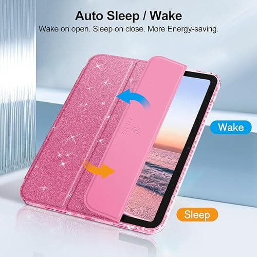 Fintie Slim Case for iPad (A16) 11th Generation 11 Inch (2025), iPad 10th Generation 10.9 Inch (2022) - Glittering Sparkly Shockproof Cover with Shiny Clear Back Shell & Pencil Holder, Pink thumbnail 9