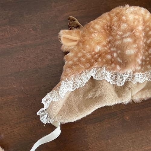 MOAIYU Cartoon Head Wrap Furry Deer Soft Thicken Leg Warmer for Women Outdoor Wear Lace Brim Holiday Party Photo Props thumbnail 5