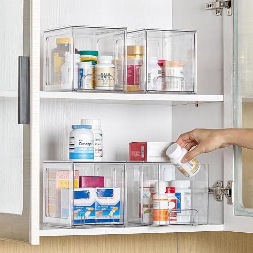 Vtopmart 8 Pack Stackable Under Sink Organizer Drawers, Clear Acrylic Storage Bins for Kitchen and Bathroom Cabinets, Baby Bottles, Cleaning Supplies, 6.6'' Tall Space-Saving Drawer System thumbnail 7