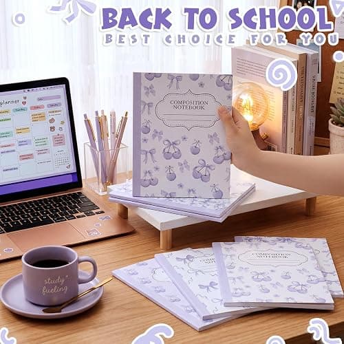 Fullhawl 6 Pack Purple Cherry Composition Notebook College Ruled | Back to School Supplies 110 Pages Note Taking, 9-3/4 x 7-1/2"Inch Size, Preppy Aesthetic Design, Cute Journal Office Use thumbnail 7