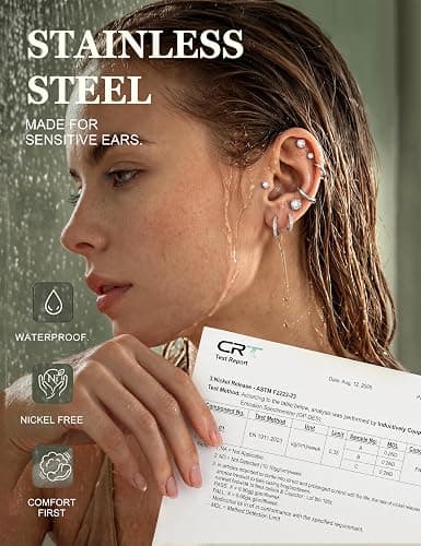 YADOCA Hypoallergenic Surgical Steel Silver Earrings for Sensitive Ears | Stud Hoop Earrings for Women Men Trendy Small Huggie Silver Hoops Cartilage Earring Stacks Set for Multiple Piercing thumbnail 6
