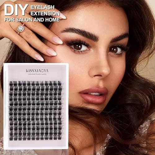 KISSXIAOYA Cluster Lashes Extensions, 144Pcs Individual Cluster Lashes D Curl 14mm, Wide Stem Cluster Eyelashes Soft Natural False Eyelashes Cluster DIY Eyelash Extension At Home (144pcs, 13mm) thumbnail 7