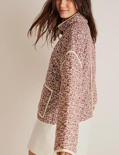 VAOYIU Women's Cropped Puffer Jacket Vintage Cardigan Floral Printed Lightweight Open Front Padded Quilted Coats thumbnail 4