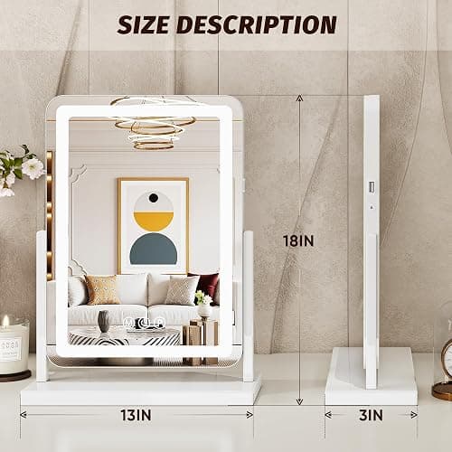 Novlux Vanity Mirror with Lights, 18"x13" Hollywood Lighted Makeup Mirror for Tabletop & Bedroom 3 Color Lighting Modes Smart Touch Control 360° Rotation Detachable thumbnail 2