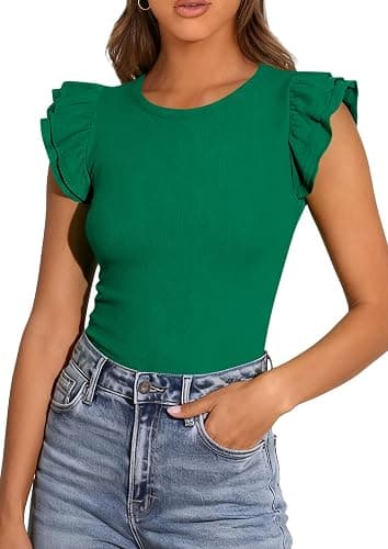 PRETTYGARDEN Womens Summer Crew Neck T Shirts 2026 Trendy Ruffle Sleeve Slim Fit Knit Going Out Tops Casual Spring Clothes thumbnail 8