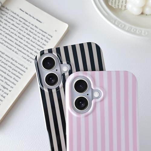 Yeddabox for iPhone 16 Case Cute Striped Phone Case Soft TPU Slim Shockproof Phone Cover for Women Girls, Pink thumbnail 4