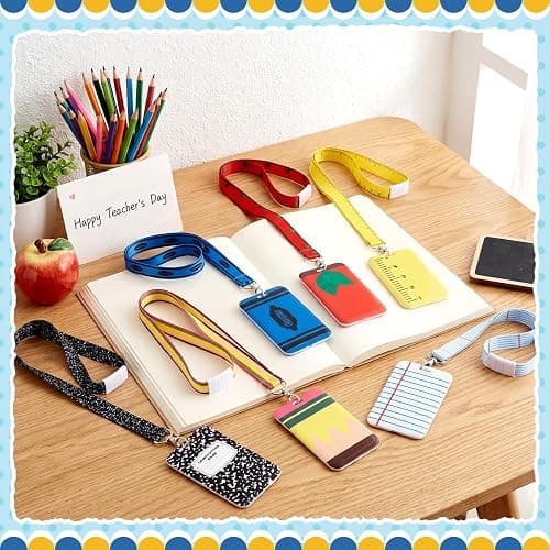 Colarr 6 Packs Teacher Appreciation Gifts Teacher ID Badge Holder with Lanyard Composition Notebook Pencil Crayon Apple ID Badge Holder for Graduation Gifts School Supplies thumbnail 2