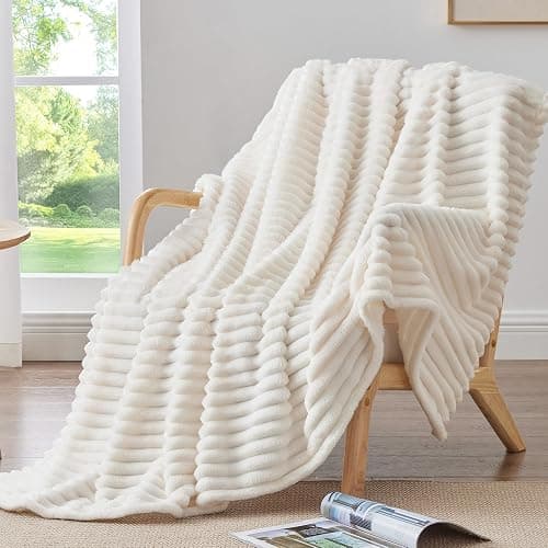 BEDELITE Fuzzy Throw Blanket for Couch - Cream White Fluffy Cozy Soft Plush Warm Fleece Blankets for Winter, Gifts for Women Men thumbnail 2